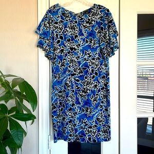Worthington blue floral ruffle sleeve shift dress, Size 6